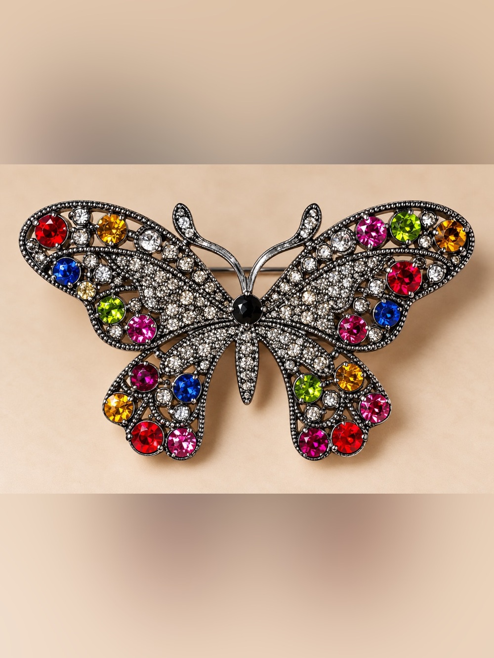 Crystal Butterfly Brooch Pin in Multicolor Rhinestones